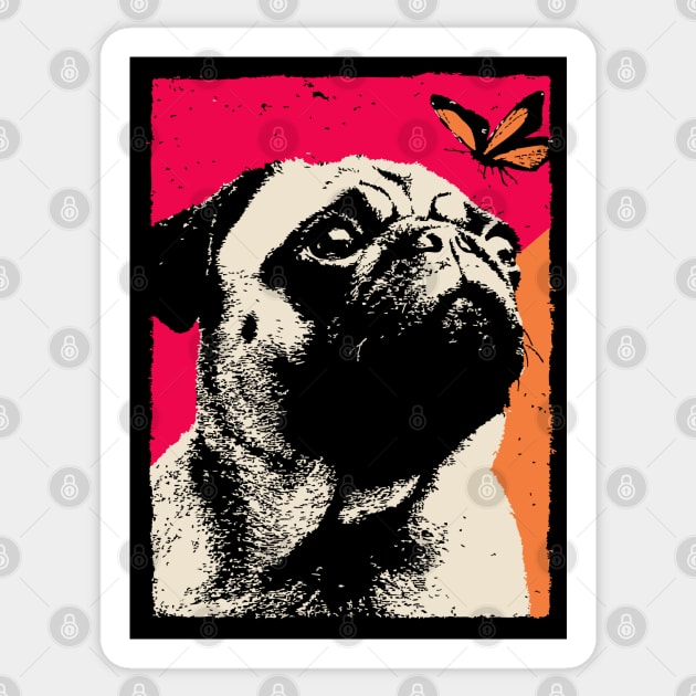 A Pug's Wonder - Dog and Butterfly Sticker by TuncGK
